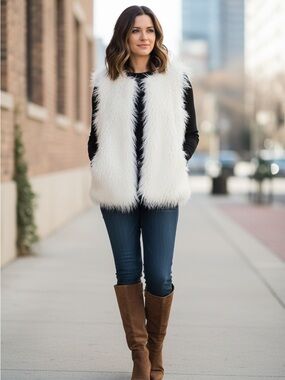 Zara White Faux Fur Vest - Plush Sleeveless Layer
